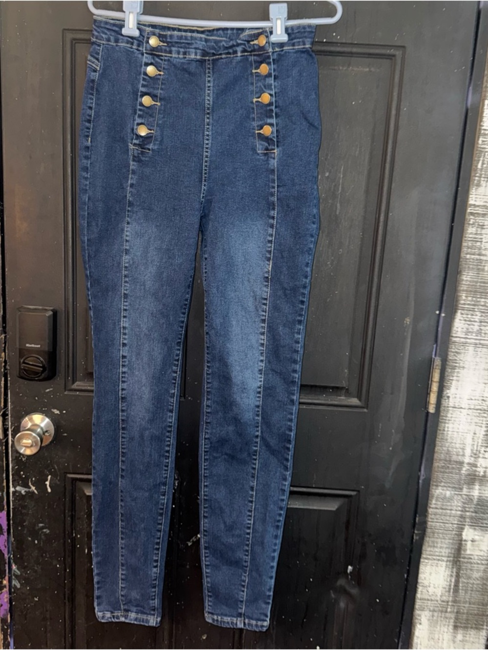 SHEIN Dark Blue High-Rise Jeans with Gold Buttons - Picture 1 of 4